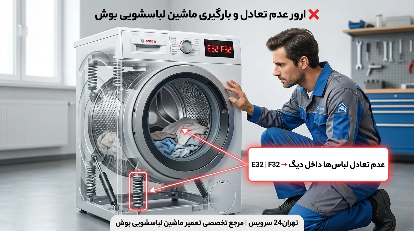 ارور عدم تعادل و بارگیری لباسشویی بوش_