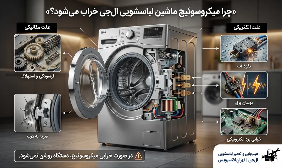 چرا میکروسوئیچ ماشین لباسشویی الجی خراب می شود؟